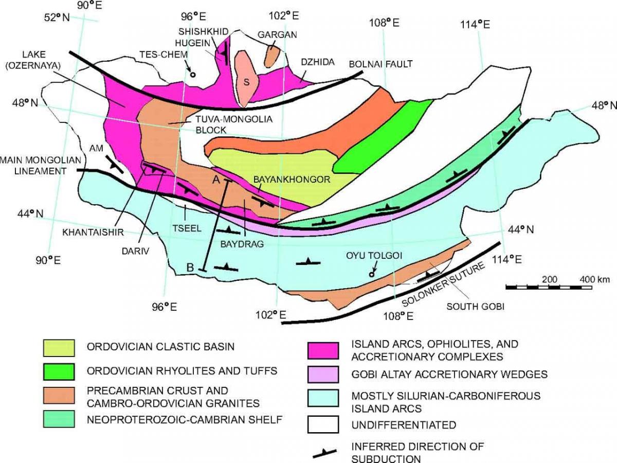 kaart van geologiese kaart van Mongolië