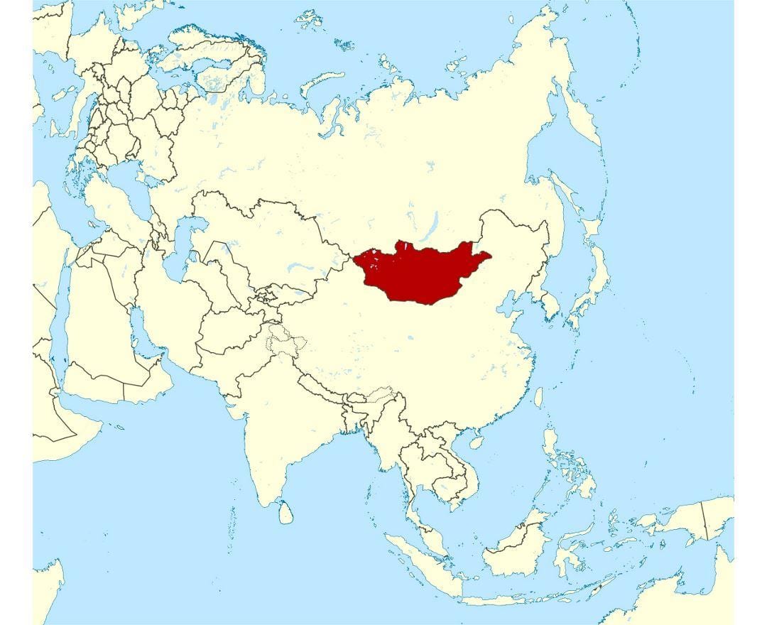 ligging van die Mongolië in'n wêreld kaart