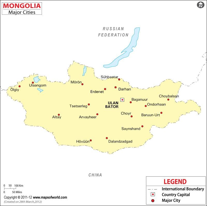 Mongolië kaart met stede