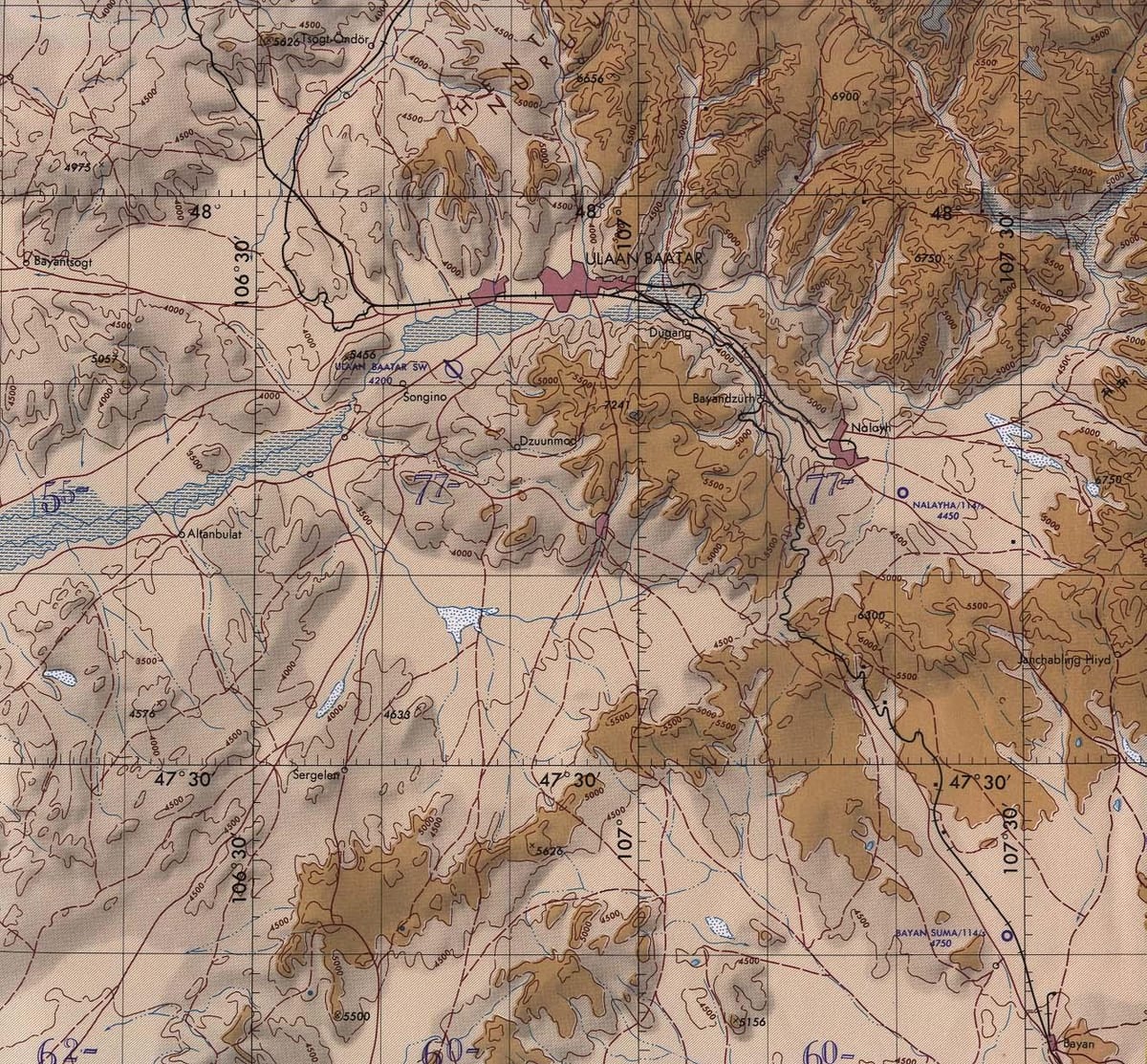 kaart van Mongolië topografiese