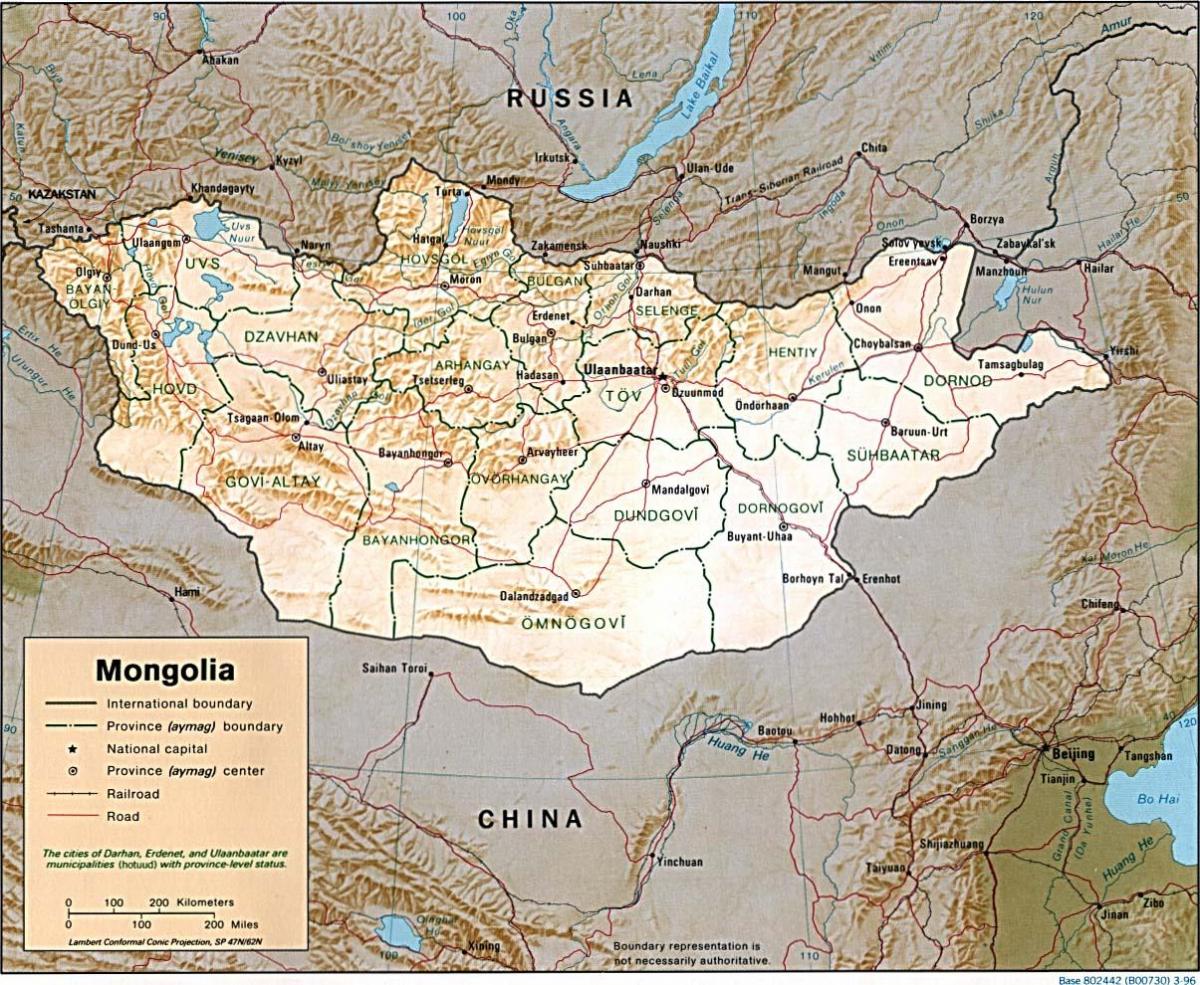 Mongolië geografiese kaart